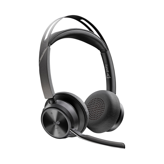 Poly Auriculares Voyager Focus 2 USB-C-C con certificación Microsoft Teams + adaptador USB-C A + base de carga