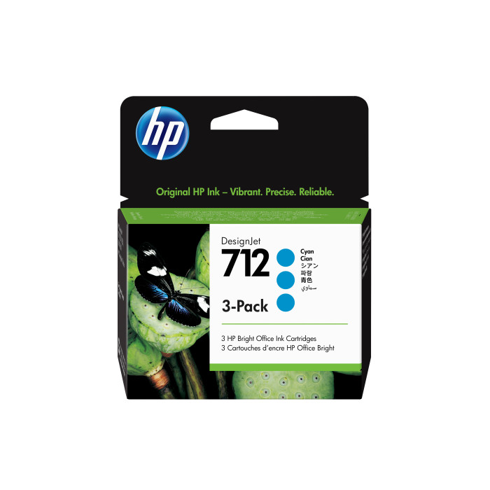 HP Paquete de 3 cartuchos de Tinta DesignJet 712 cian de 29 ml