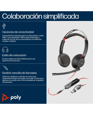 POLY Auriculares estéreo Blackwire 5220 USB-C + Conector de 3,5 mm + Adaptador USB-C A
